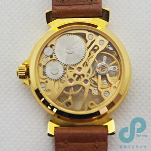 未使用品 腕時計 機械式 手巻き レディース スケルトン ノーブランド 稼働品 60サイズ 金色 茶革の画像4