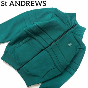 【送料無料】St ANDREWS セントアンドリュース　ニット　ジャケット　ブルゾン　ゴルフ　GOLF グリーン　緑　ロゴ　刺繍　ジップ　s