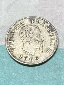イタリア　50セント銀貨　1866年　ミラノ　特年　美品　希少　レアコイン　古銭　ヨーロッパ　外国コイン