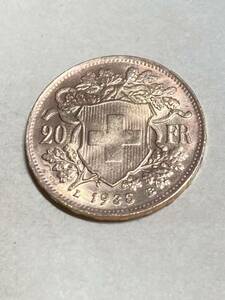 スイス　20フラン金貨　1935LB 実際は1945〜47年に製造か　未使用　希少　レアコイン　古銭　ヨーロッパ　外国金貨　6.4〜5g 海外