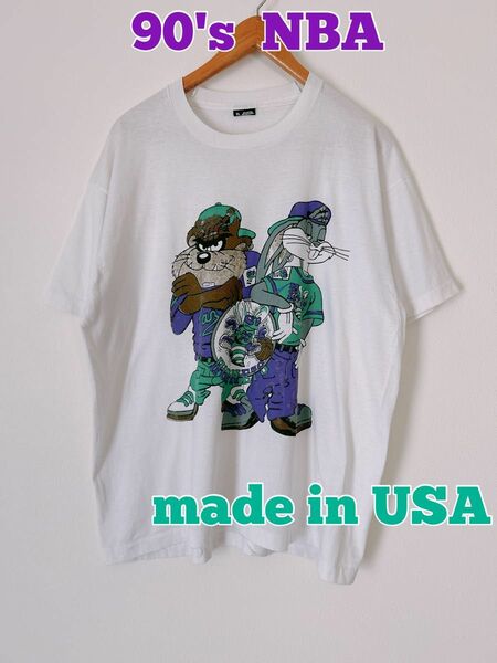 90's 古着 シャーロットホーネッツ　プリントTシャツ　USA製 半袖Tシャツ 90sビンテージ