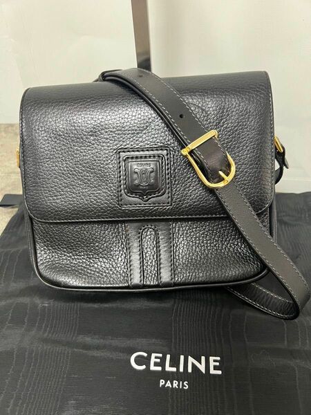 セリーヌ　ショルダーバッグ　ヴィンテージセリーヌ　オールドセリーヌ　シボ革美品　 CELINE レザー ショルダーバッグ