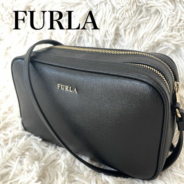 FURLA フルラ リリー ショルダーバッグ カメラバッグ 黒 ブラック オールレザー サフィアーノレザー