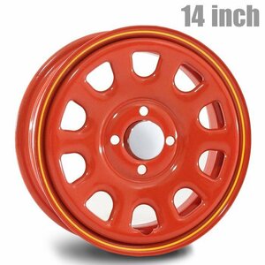 デイトナ 14インチ ホイール 4本セット センターキャップ付き 14 × 5.0J +42 6H PCD100 CB68 レッド イエローライン 軽自動車 軽トラ