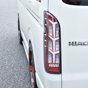 HELIOS 200系 ハイエース 3D ユーロ ビーム テール ランプ 左右 クリア ホワイトファイバー × レッド 新品 シーケンシャル トヨタ