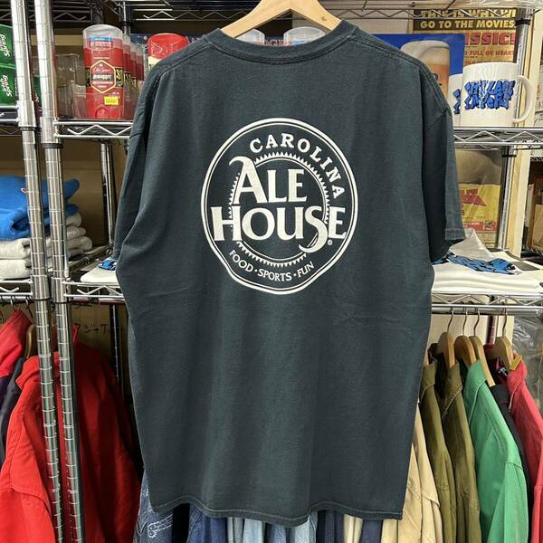 USA古着卸 ALE HOUSE プリントTシャツ XL相当 ブラック レストラン ショップT アメリカ輸入