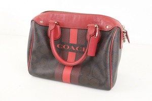 COACH コーチ ハンドバッグ ショルダーバッグ ブラウン レッド 2WAY シグネチャー ストライプ ブランドバッグ 005IPEIB42