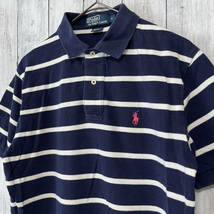 ラルフローレン Ralph Lauren ボーダー 半袖 ポロシャツ メンズ ワンポイント コットン100% Sサイズ 5‐715_画像3