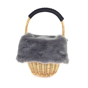  excellent *B:MING by BEAMS Be mingbai Beams handbag * beige × gray rattan × fake fur basket pouch lady's bag bag 