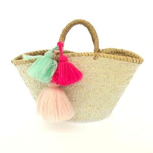 良好◆Fatima Morocco ファティマモロッコ かごバッグ◆ ベージュ 天然草 レディース bag 鞄