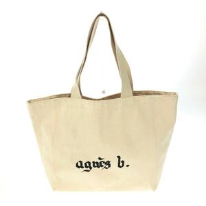 *agnes b. Agnes B tote bag * ecru canvas Logo print lady's bag bag 