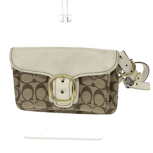 *COACH Coach Mini body bag * white / beige canvas signature single pocket lady's belt bag bag bag 