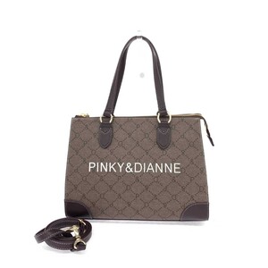 美品◆Pinky&Dianne ピンキー&ダイアン 2WAYバッグ◆ ブラウン PVC ロゴ レディース トート ショルダー bag 鞄