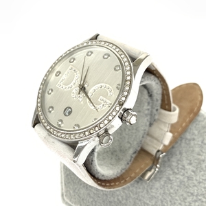 *D&G Dolce & Gabbana wristwatch quarts * white / silver color SS× leather lady's watch watch