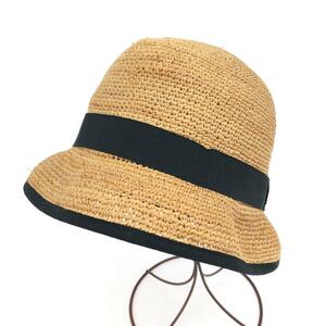 良好◆ムラセ 村瀬商会 麦わら帽子 ◆ ブラック/ベージュ ラフィア リボンハット レディース 帽子 ハット hat 服飾小物