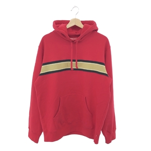 ◆SUPREME シュプリーム プルオーバーパーカー L◆ レッド コットン メンズ Chest Stripe Logo Hooded Sweatshirt 裏起毛 トップス 19SS