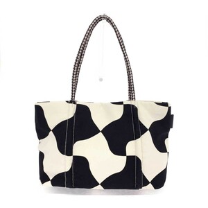  as good as new *PAULE KA paul (pole) ka tote bag *76346201 black × white canvas × leather lady's shoulder ..bag bag 