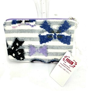  unused goods *FEILER Feiler pouch * white / multicolor / gray ribbon ribbon lady's case poach inner bag 