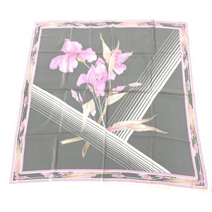 ◆LEONARD レオナール スカーフ◆ グレー シルク100％ 花柄 ユリ レディース スカーフ カレ 絹 服飾小物