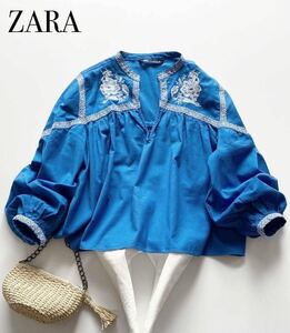 【ZARA】ザラ:未使用リネンブレンド刺繍ふんわりプルオーバー