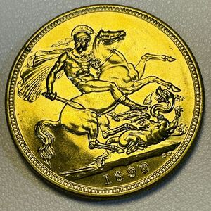 イギリス 硬貨 古銭 ヴィクトリア女王 1890年 イギリス領オーストラリア 聖ジョージ 竜殺し ナイト ドラゴン コイン 重26.12g 金貨