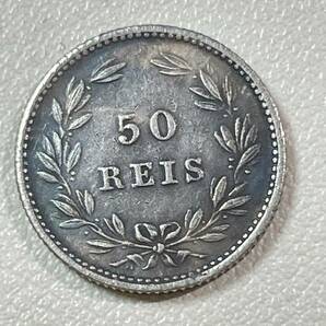 ポルトガル 硬貨 古銭 ルイス一世 1888年 ポルトガル国王 キリスト十字勲章 ポルトガル国章 50レイス コイン 重1.89gの画像2