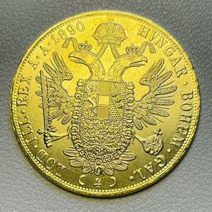 オーストリア帝国 硬貨 古銭 フランツ・ヨーゼフ 1 世 1890年 クラウン 国章 紋章 双頭の鷲 4ダカット コイン 重15.74gの画像1