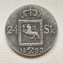 ノルウェー 硬貨 古銭 チャールズ3世ジョン 1830年 カール14世 スウェーデン ゴート族 クラウン ライオン ハンマー コイン 重4.3g 銀貨_画像1