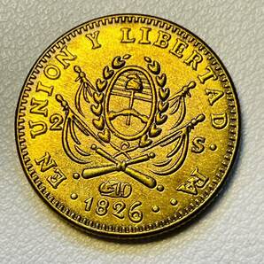 アルゼンチン 硬貨 古銭 ラ・リオハ州 1826年 太陽 国章 帽子 エスクード コイン 重5.65gの画像2
