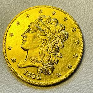 アメリカ 硬貨 古銭 自由の女神 1834年 ハクトウワシ 13の星 13の州 イーグル 矢 オリーブの枝 コイン 重4.52g 金貨