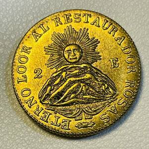 アルゼンチン 硬貨 古銭 ラ・リオハ州 1843年 太陽 国章 帽子 エスクード コイン 重5.63g