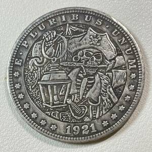 アメリカ 硬貨 古銭 ホーボーニッケルコイン 1921年 海賊 スカル イーグル リバティ 記念コイン 重23.42g