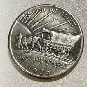 アメリカ 硬貨 古銭 ネイティブ アメリカン 1926年 オレゴン州遷移記念 荷馬車 米国の地図 大陸横断 コイン 重13.99gの画像2
