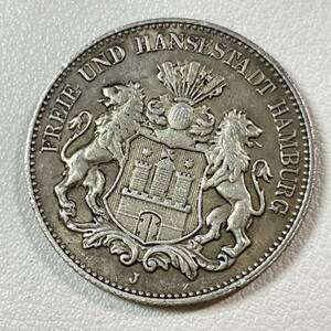ドイツ 硬貨 古銭 ハンブルク州 1900年 ハンブルク州紋章 キャット・キャッスル 2マルク 国章 双頭の鷲 コイン 重10.65g