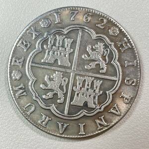 スペイン帝国 硬貨 古銭 カルロス３世 ブルボン朝 啓蒙専制君主 1762年 クラウン ８IP 獅子紋 国章 コイン 重20.31g