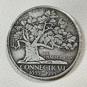 アメリカ 硬貨 古銭 コネチカット入植300周年記念 1935年 州の木 チャーターオーク 樫の木 ワシ 記念幣 コイン 重12.14g