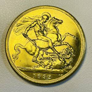 イギリス 硬貨 古銭 ヴィクトリア女王 1893年 イギリス領オーストラリア 聖ジョージ 竜殺し ナイト ドラゴン コイン 重26.38g