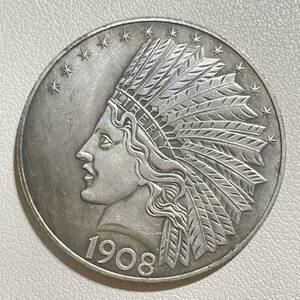 アメリカ 硬貨 古銭 インディアン人像 1908年 イーグル リバティ ドル 記念幣 コイン 重20.76g 銀貨 