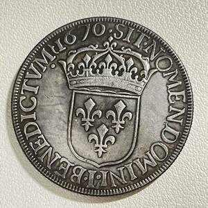 フランス 硬貨 古銭 ルイ14世 少年時代の胸像 クラウン 盾 シルバー エキュ コイン 重26.34g 銀貨