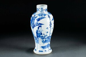 【華】某有名収集家買取品 時代物 中国伝来 康煕年製 染付き 人物紋梅瓶 花入り 古美術 骨董品YA0230698370-IQ　