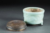 【華】某有名収集家買取品 時代物 青瓷三足香爐 蓋付き 共箱 古美術 骨董品YA2306987369-RQ_画像6