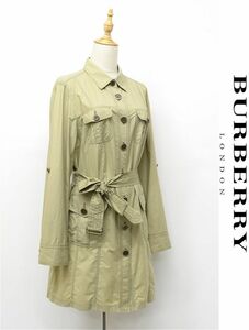 HGC-E377/BURBERRY LONDON スプリングコート サファリジャケット ミリタリー ロング丈 ウエストベルト 46 XXL カーキ 大きいサイズ 春夏秋