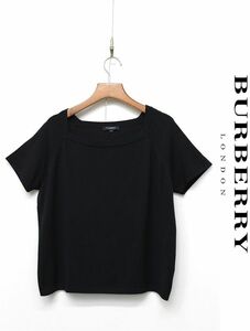 HGC-E384/BURBERRY LONDON short sleeves knitted blouse silk square neck la gran free size stretch black three . association 