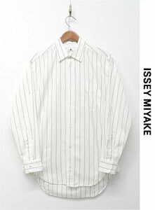 E369/美品 ヴィンテージ 80s ISSEY MIYAKE IM ハミルトン製 HAMILTON 長袖シャツ Yシャツ ストライプ M 白