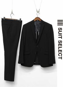 P307/美品 SUIT SELECT セットアップ スーツ テーラードジャケット スラックス 背抜き 2つボタン 裾シングル AB4 S～M 黒 フォーマル