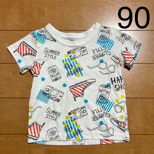 西松屋 総柄 スニーカー メガネ カメラ ジュース 半袖 Tシャツ 90 キッズ 半袖Tシャツ 子供服 カットソー
