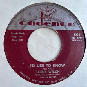 US盤 7 / 1961 / LENNY WELCH # I'D LIKE TO KNOW / DARLIN'