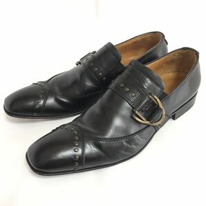 イタリア製SCUDIERO社モンクストラップシューズ 25、5紳士靴ブラック黒ドレスシューズビジネスシューズ 本革レザー革靴Italy製