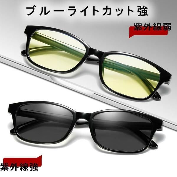 □ブルーライトカット 調光メガネ 超軽量 20グラム 度なし イエロー 伊達眼鏡