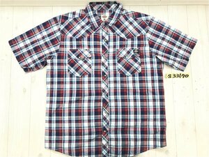 Dickies ディッキーズ メンズ チェック スナップボタン ウエスタン 半袖シャツ 大きいサイズ XL グレー赤